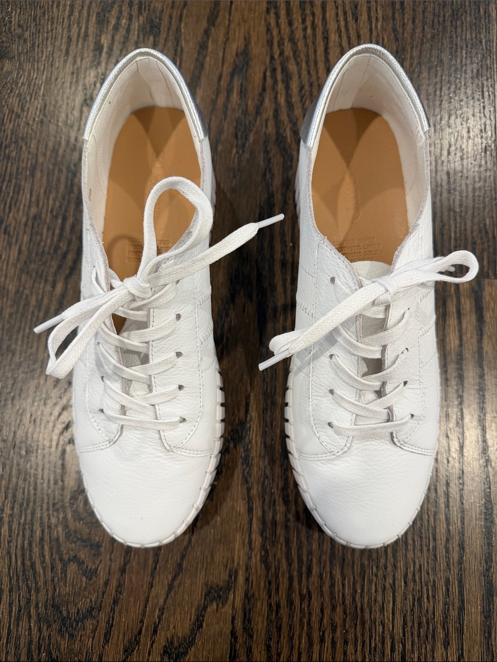 Women's White Leather Lace-Up Casual Sneakers.   Never worn